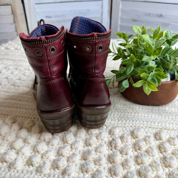 BIONICA Boots Women's 8.5 Flannel Leather Lace Up Oxblood Funky Unique - Picture 5 of 15